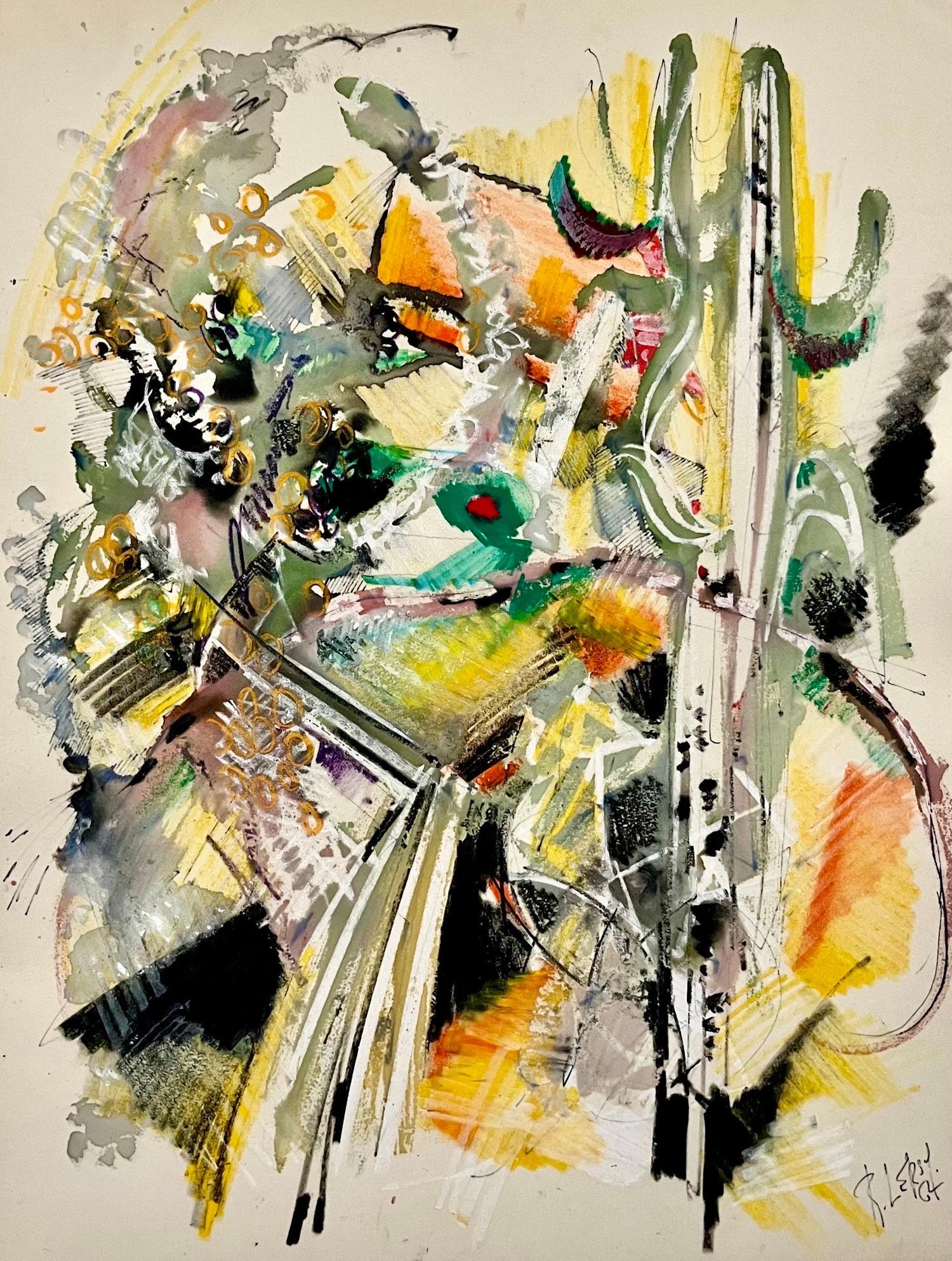 French Surrealist Colorful Futurist Abstract Painting Composition V