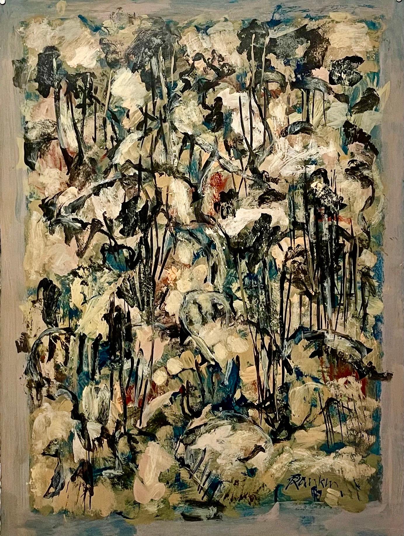 Australian American D. Rankin Abstract Expressionist Oil Painting Rocky Hillside