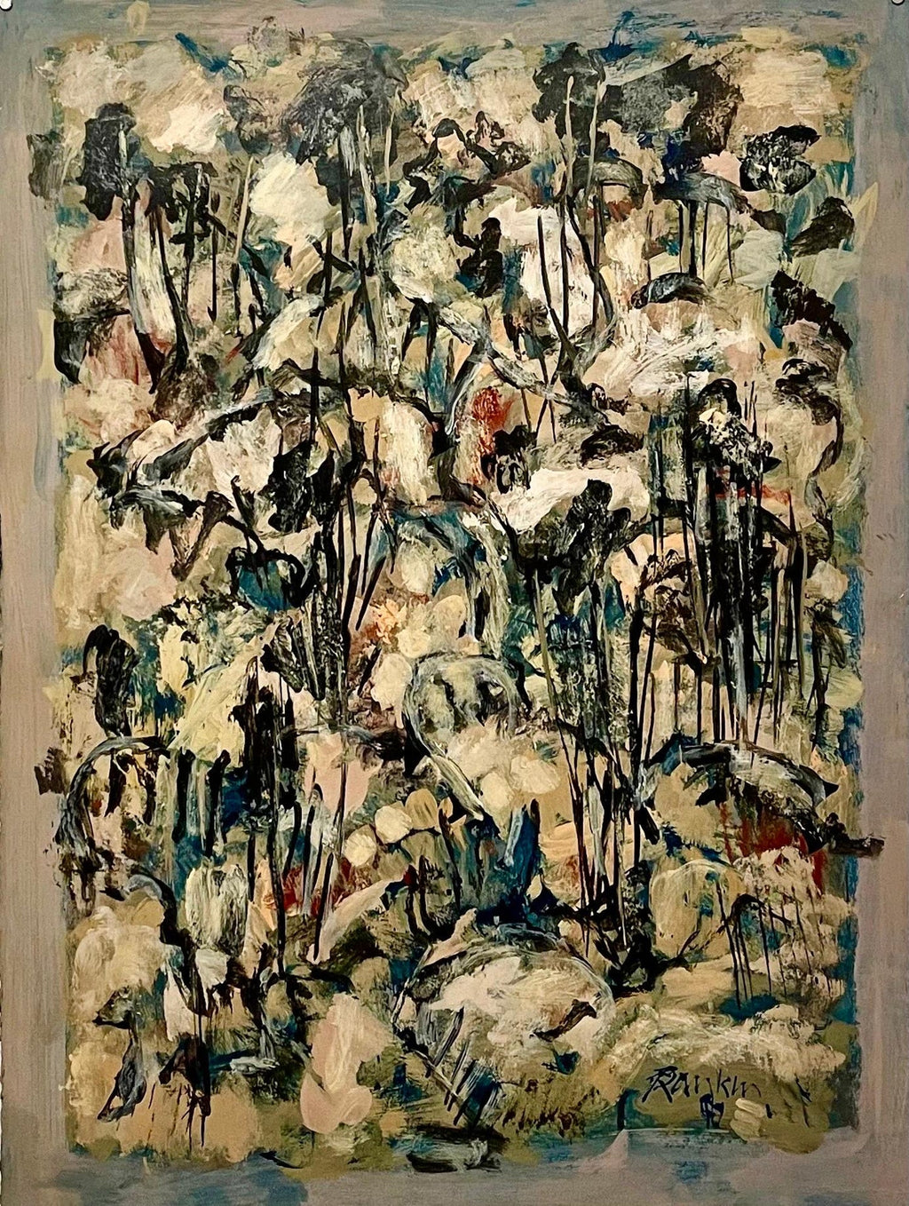 Australian American D. Rankin Abstract Expressionist Oil Painting Rocky Hillside