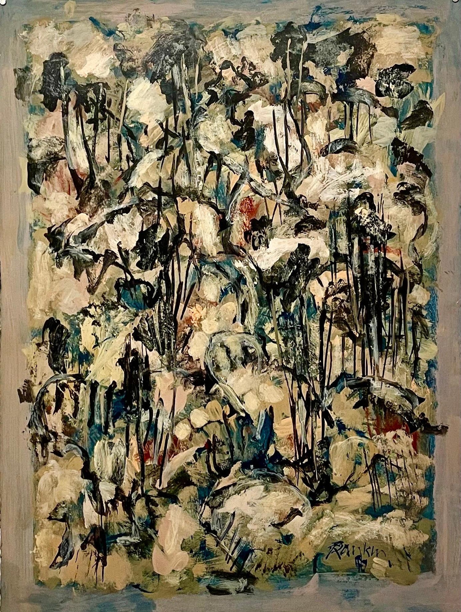 Australian American D. Rankin Abstract Expressionist Oil Painting Rocky Hillside