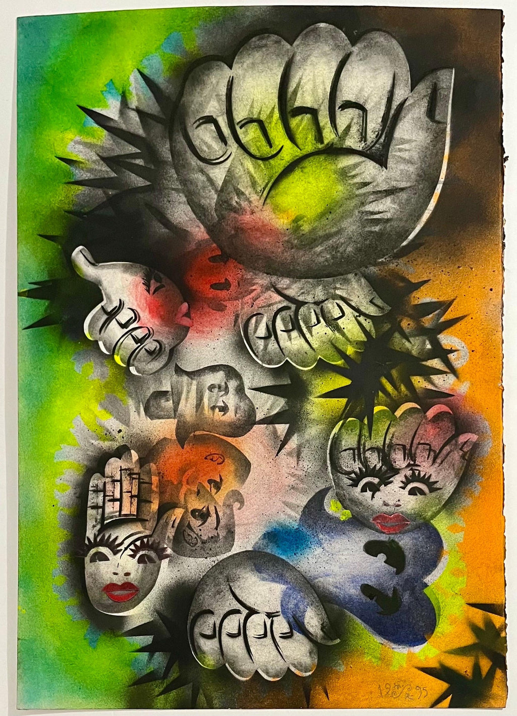 Surrealist Spray Paint Painting Mixed Media Rosie Palm Mason Rader Pop Art