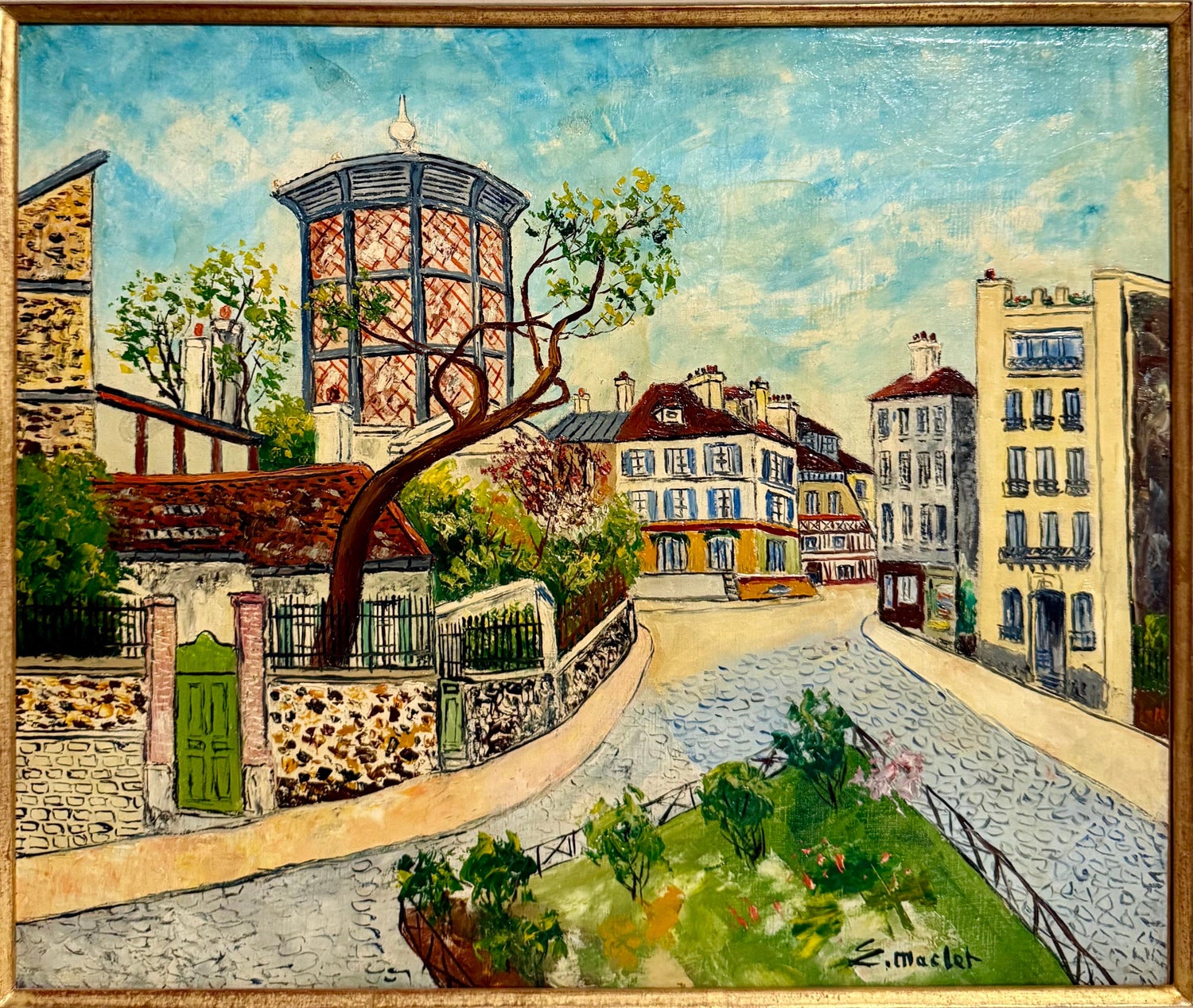 French Impressionist Oil Painting Elisee Maclet Paris Montmartre Street Scene