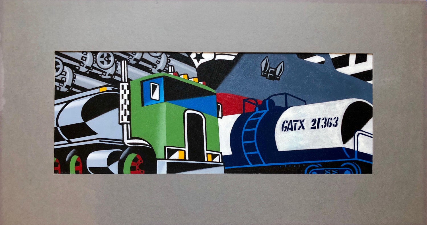Bold Graphic Illustration Pop Art Image of Large Truck, Orignal Alkyd Painting
