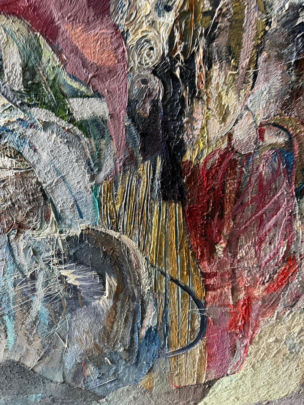 Large Figural Abstract Oil Painting Collage LA California Artist Peter Liashkov