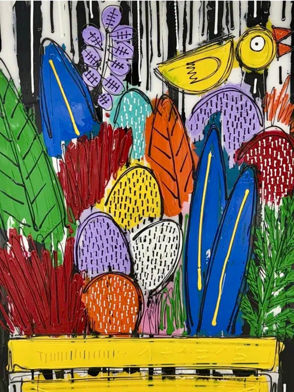 Large David Ferreira Whimsical Naive French Contemporary Outsider Painting