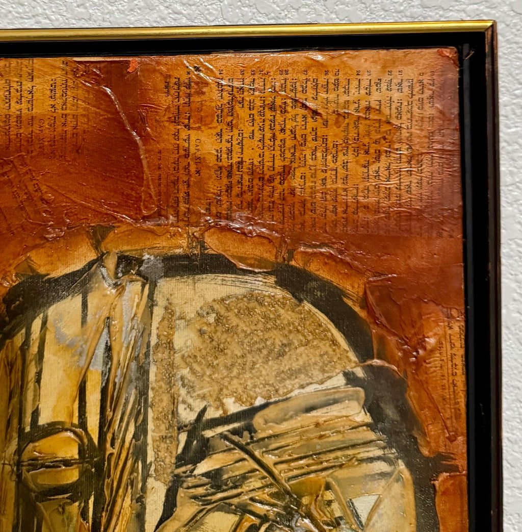 Modernist Israeli Judaica Jewish Rabbi Mixed Media Collage Painting Moshe Katz