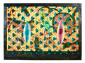 Large Israeli Abstract Pattern & Decoration Oil Painting Yuval Shaul Steel Frame
