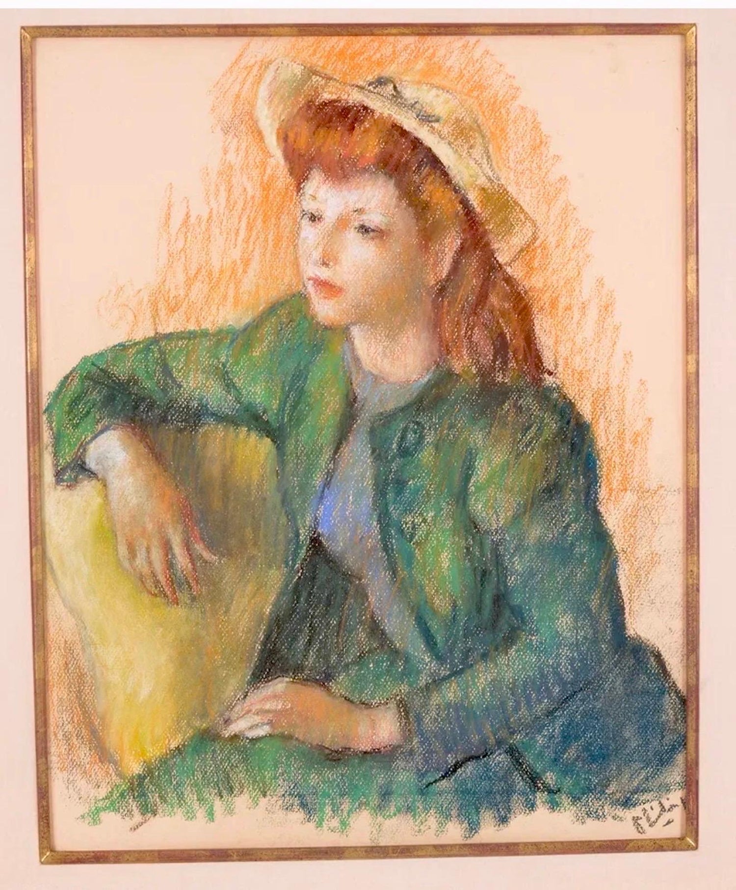 Post Impressionist Young Woman Pastel Painting Robert Philipp American Modernist