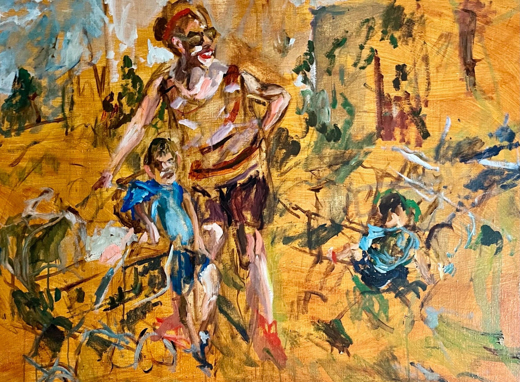 Large Abstract Beach Scene Oil Painting Woman with Children Raoul Middleman
