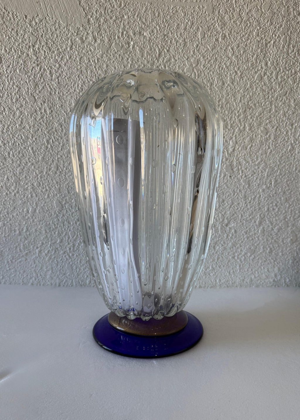 Seguso Murano Italian Art Glass Cobalt Gold Aventurine Footed Vase Sculpture