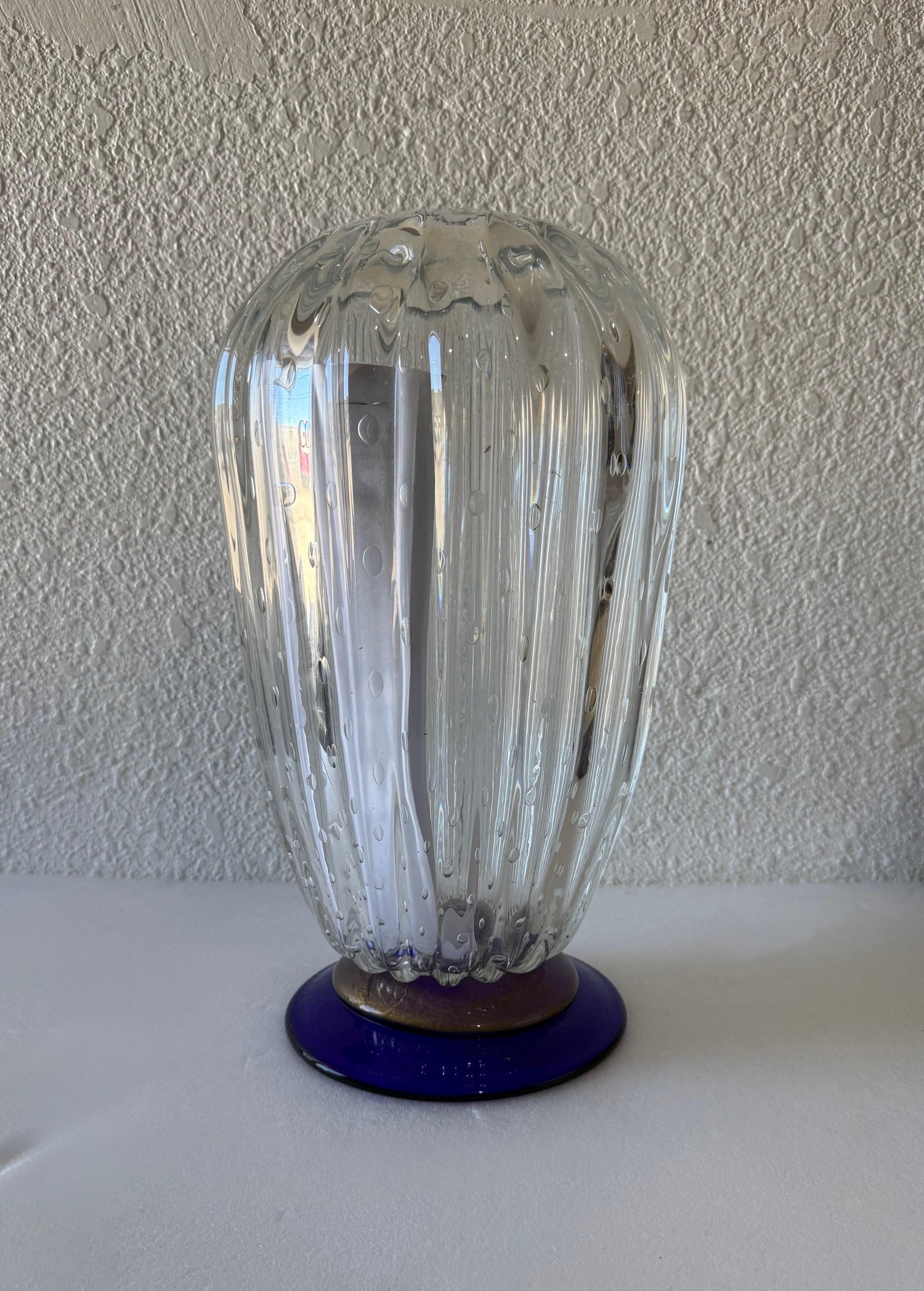 Seguso Murano Italian Art Glass Cobalt Gold Aventurine Footed Vase Sculpture
