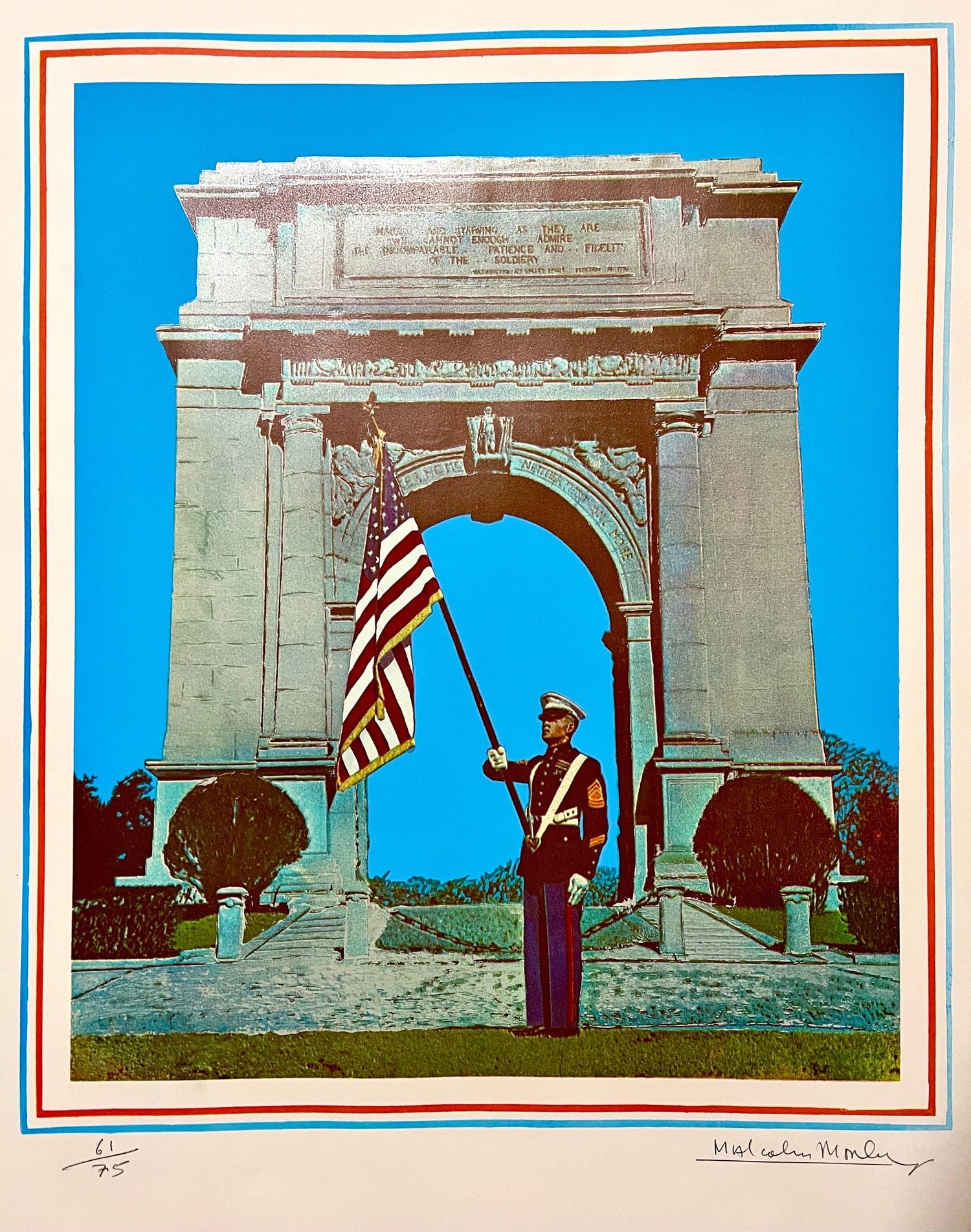 Malcolm Morley 1969 Vintage British Pop Art Screenprint Lithograph Marine w Flag