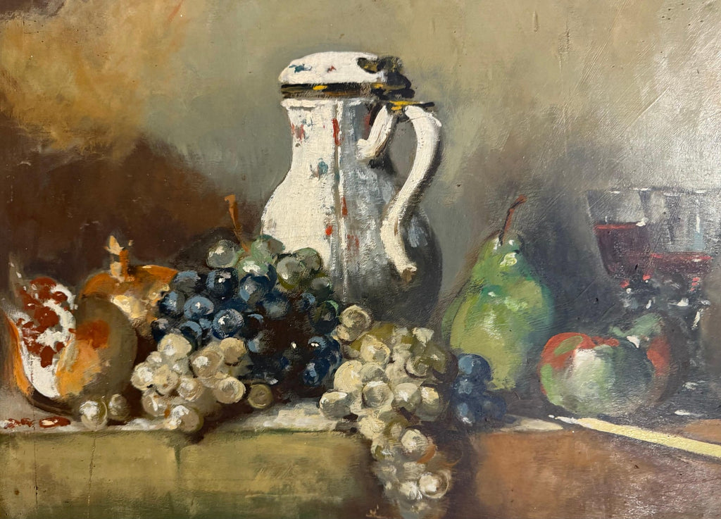 George Deem Appropriation Oil Painting Still Life, fruits, Grapes, Pomegranates