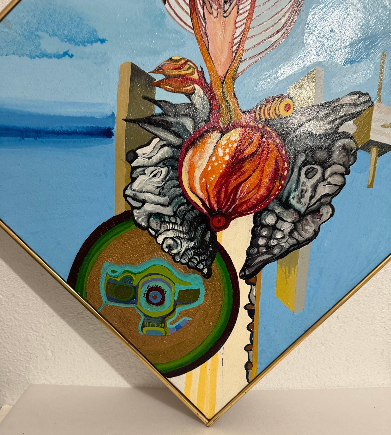 Vibrant Acrylic on Canvas Surrealist Erotic Flowers Painting Christine McGinnis