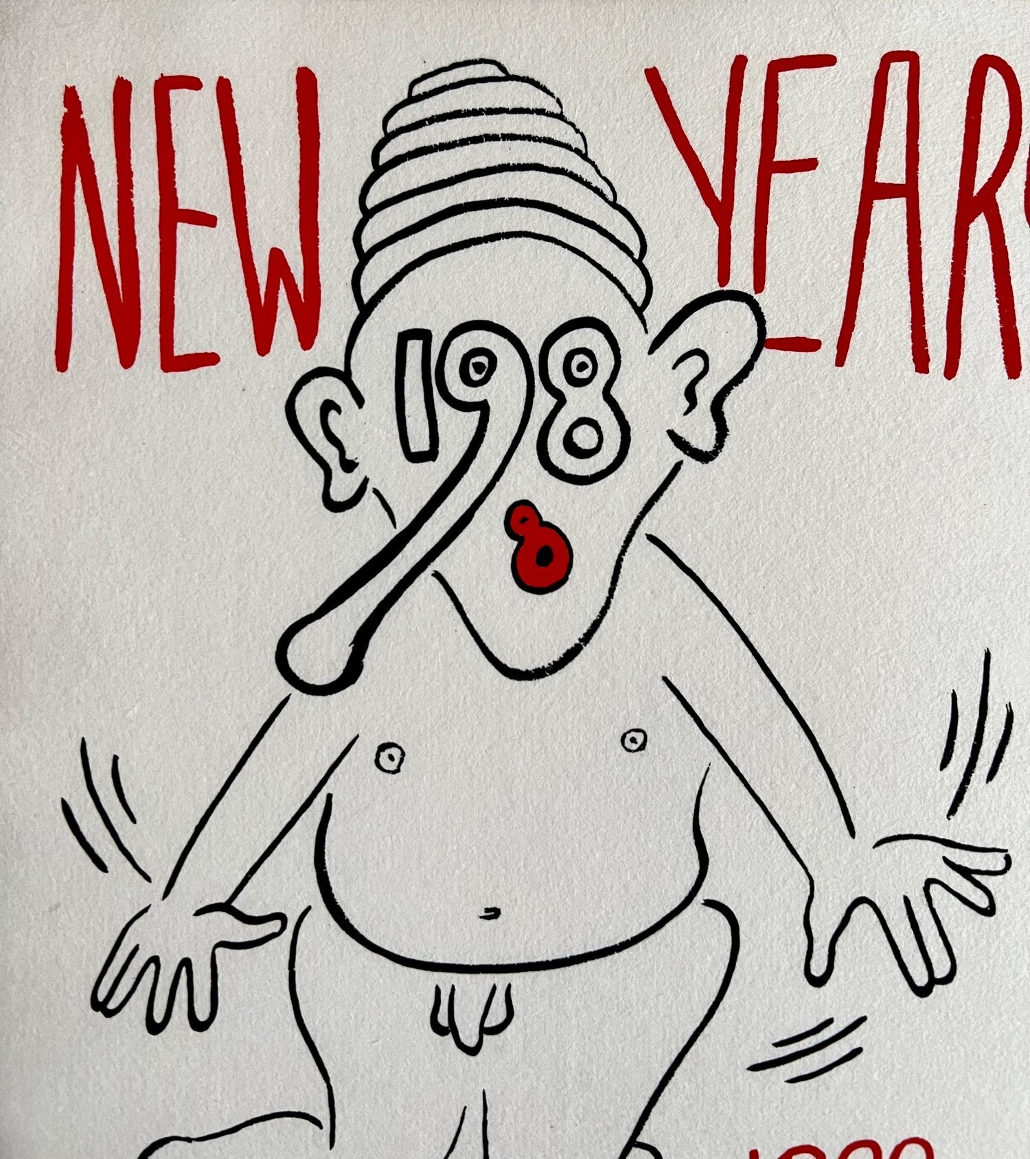 New Years 1988, Keith Haring Pop Art Nude Color Silkscreen Print Invitation