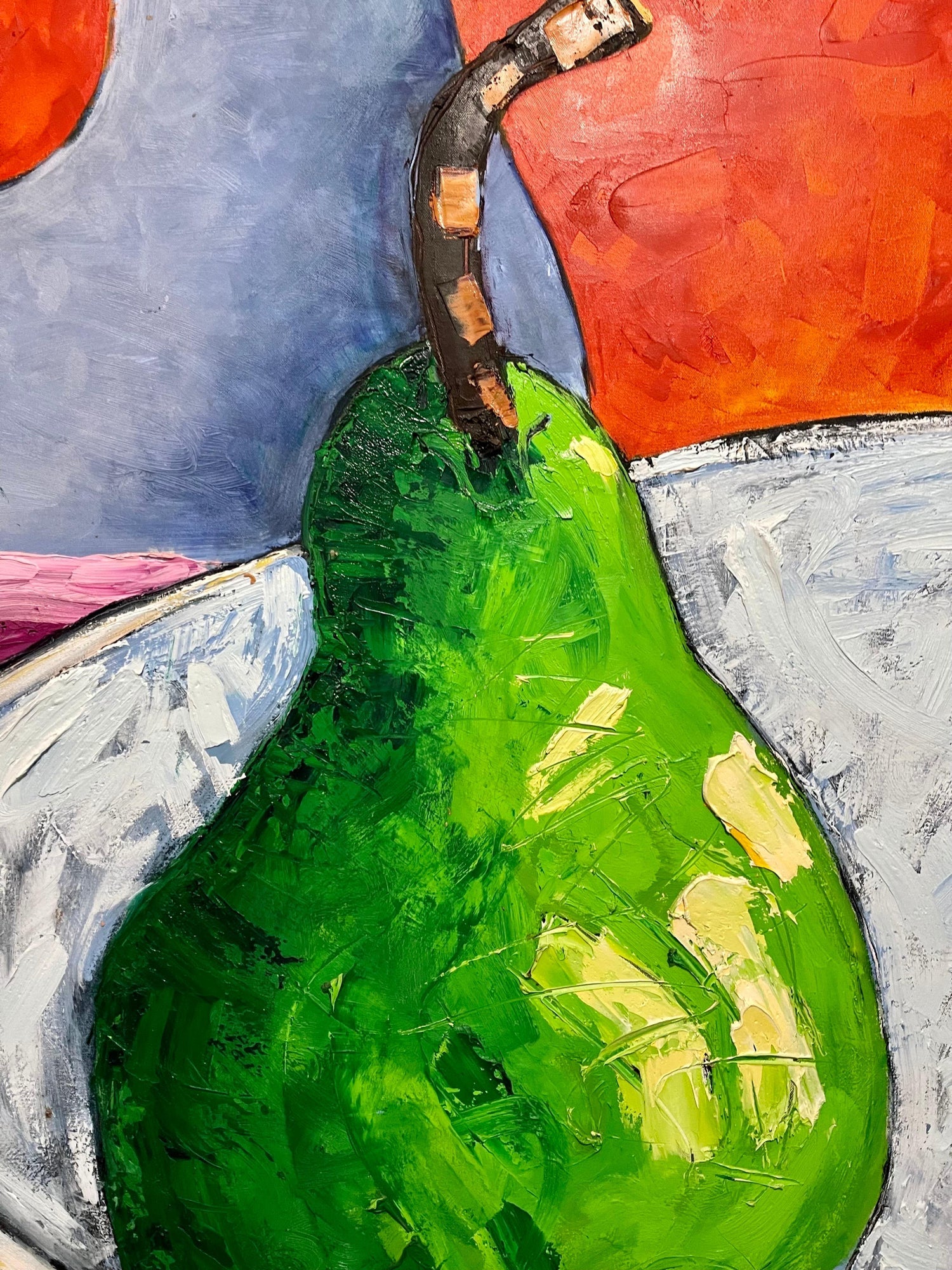 Large Pop Art Oil Painting "Pear" Modernist Colorful Composition Suzanne Mears