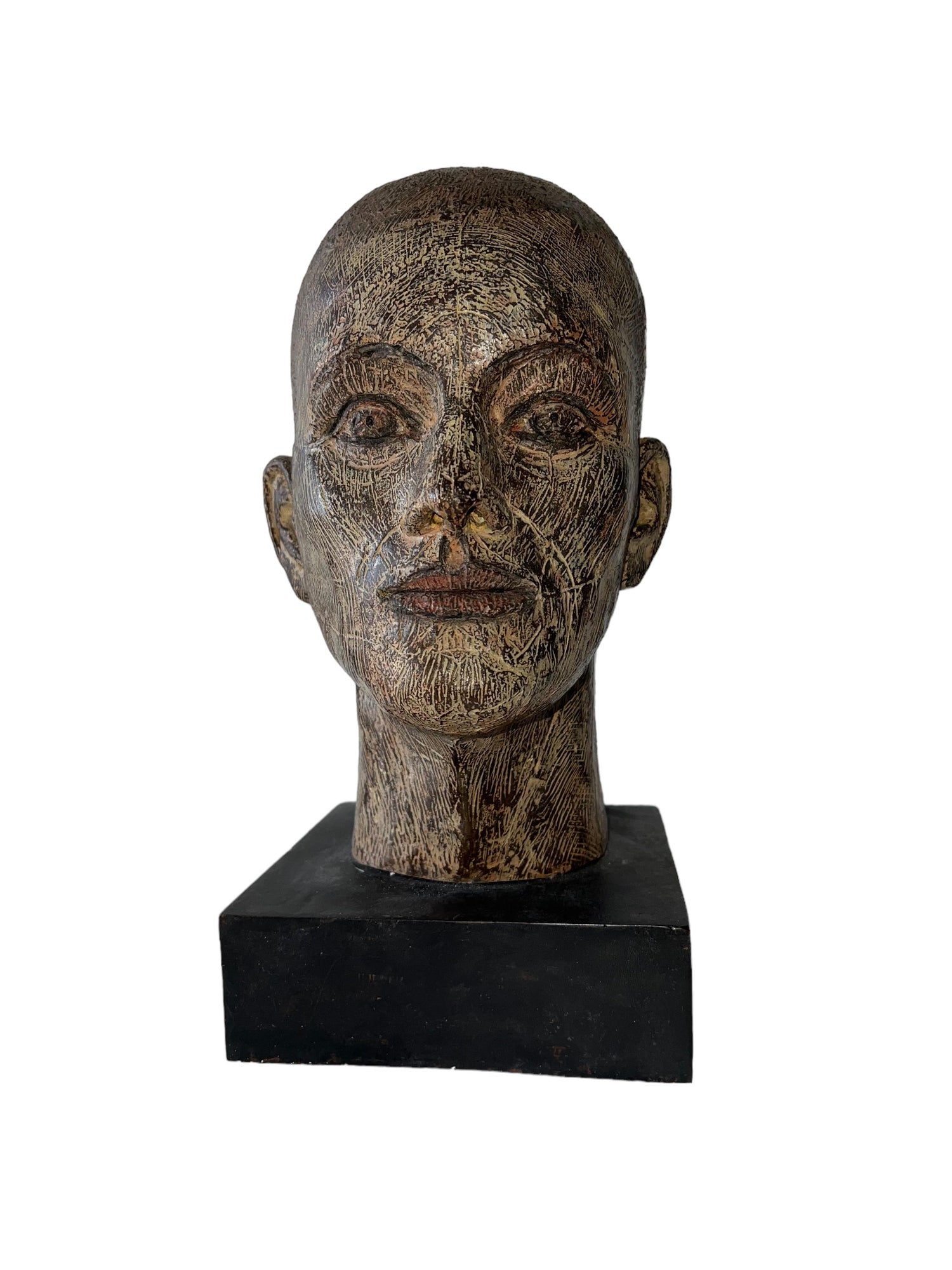 Rare Cast Painted Bronze Head Sculpture British Realist Sculptor John Davies