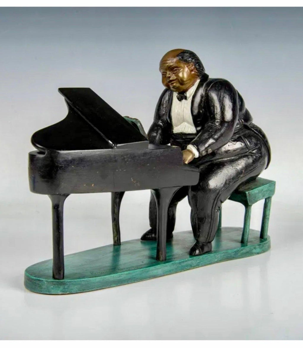 Polychrome Bronze Sculpture Jazz Nightclub Piano Player in Tuxedo Bruno Luna