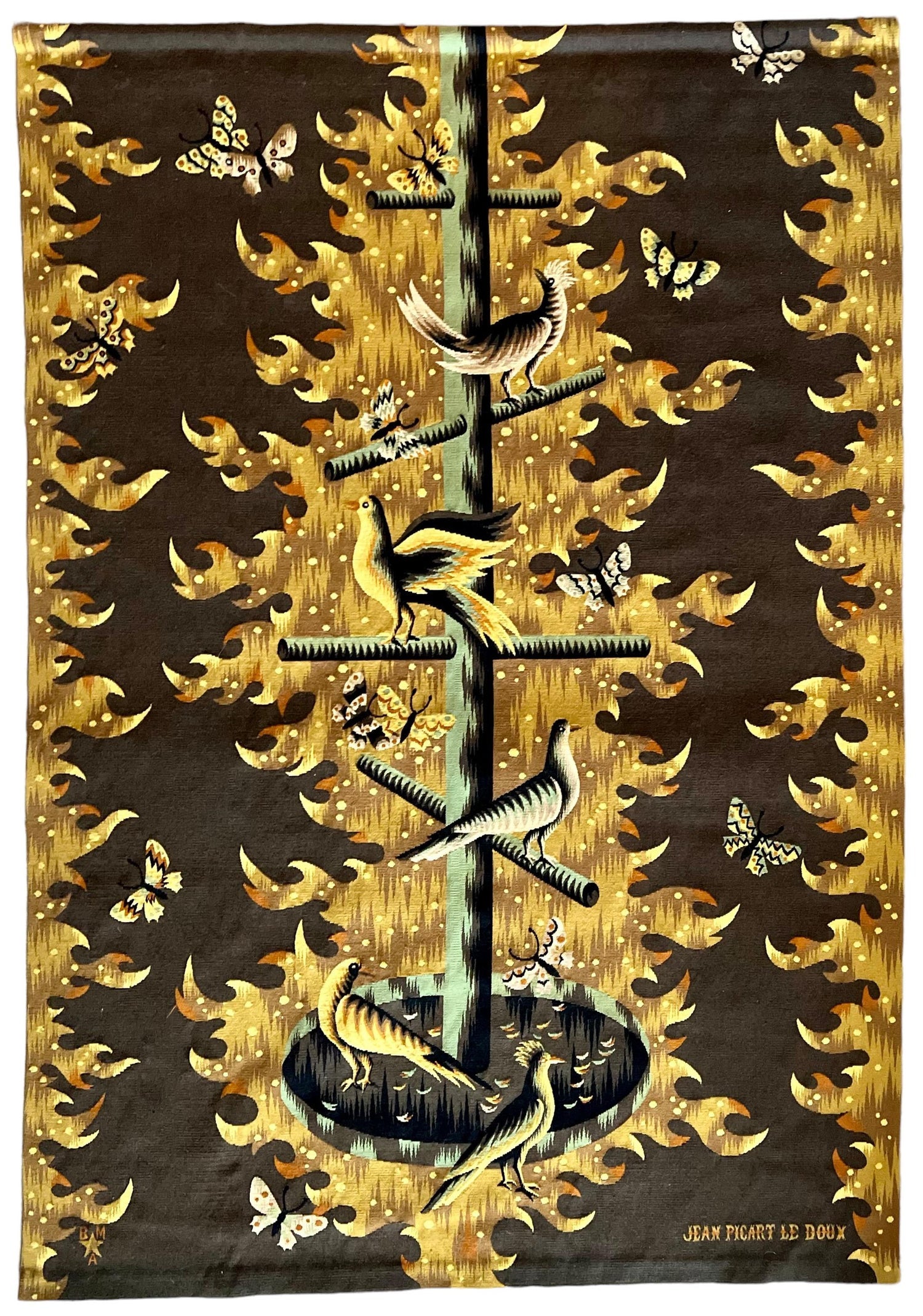 Art Deco French Modernist Handmade Aubusson Gobelin Tapestry Jean Picart Le Doux