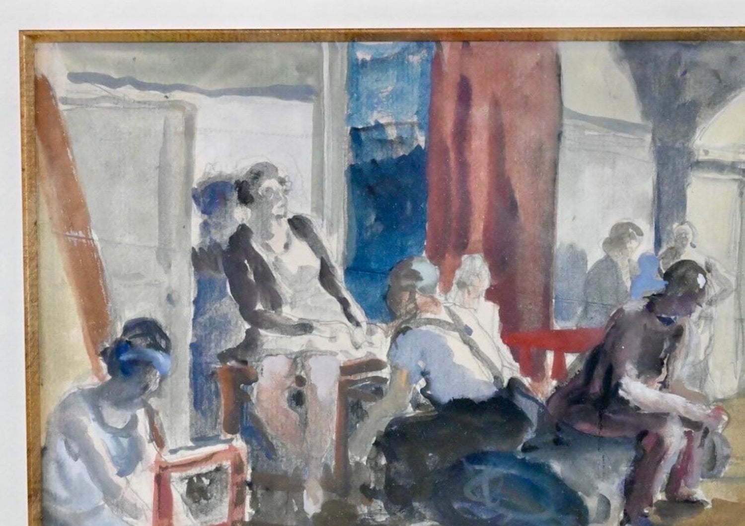 French Modernist Watercolor Painting Maurice Brianchon Paris Theater Backstage