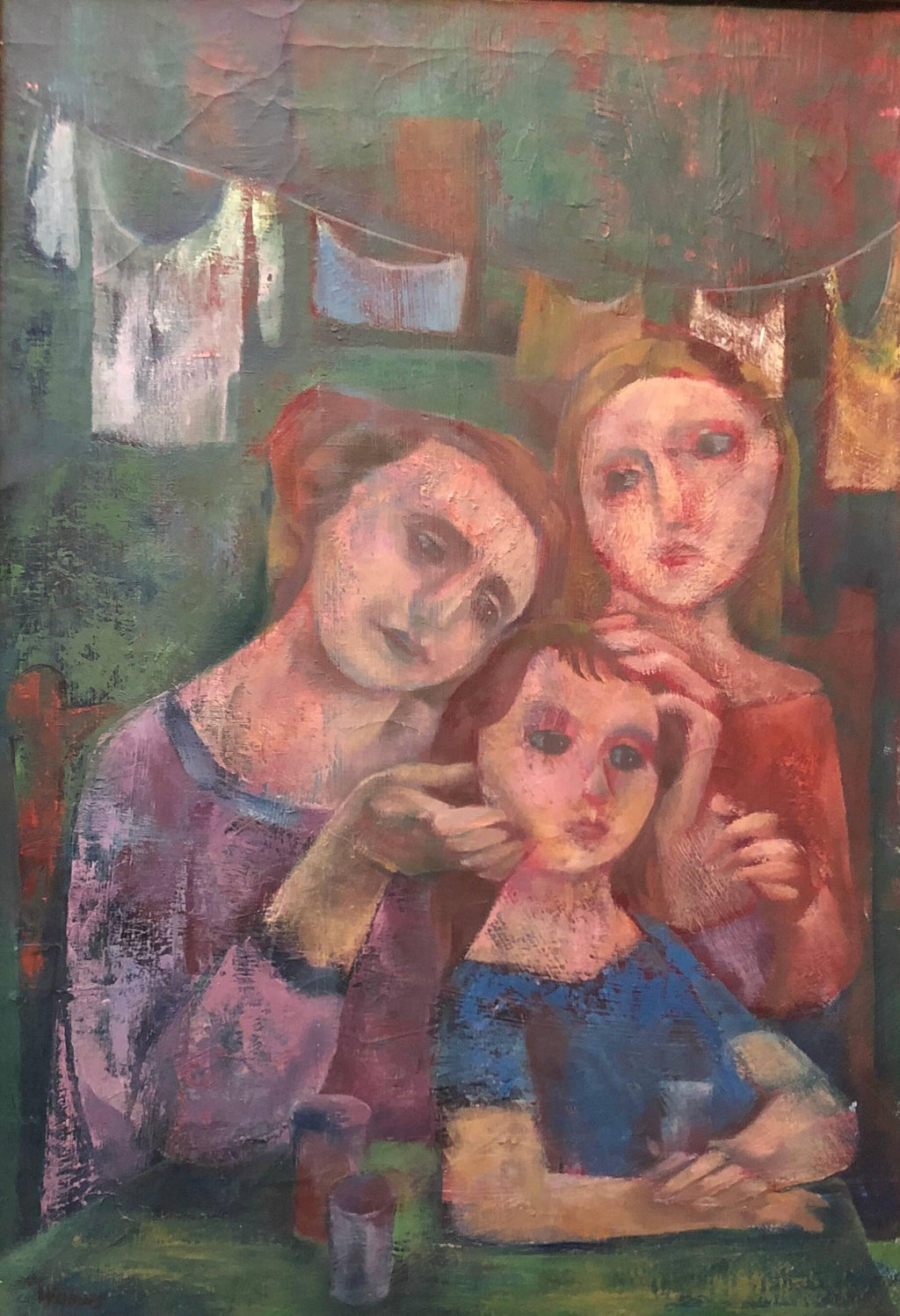 Lithuanian French Ecole de Paris Judaica Oil Painting Refugee Family