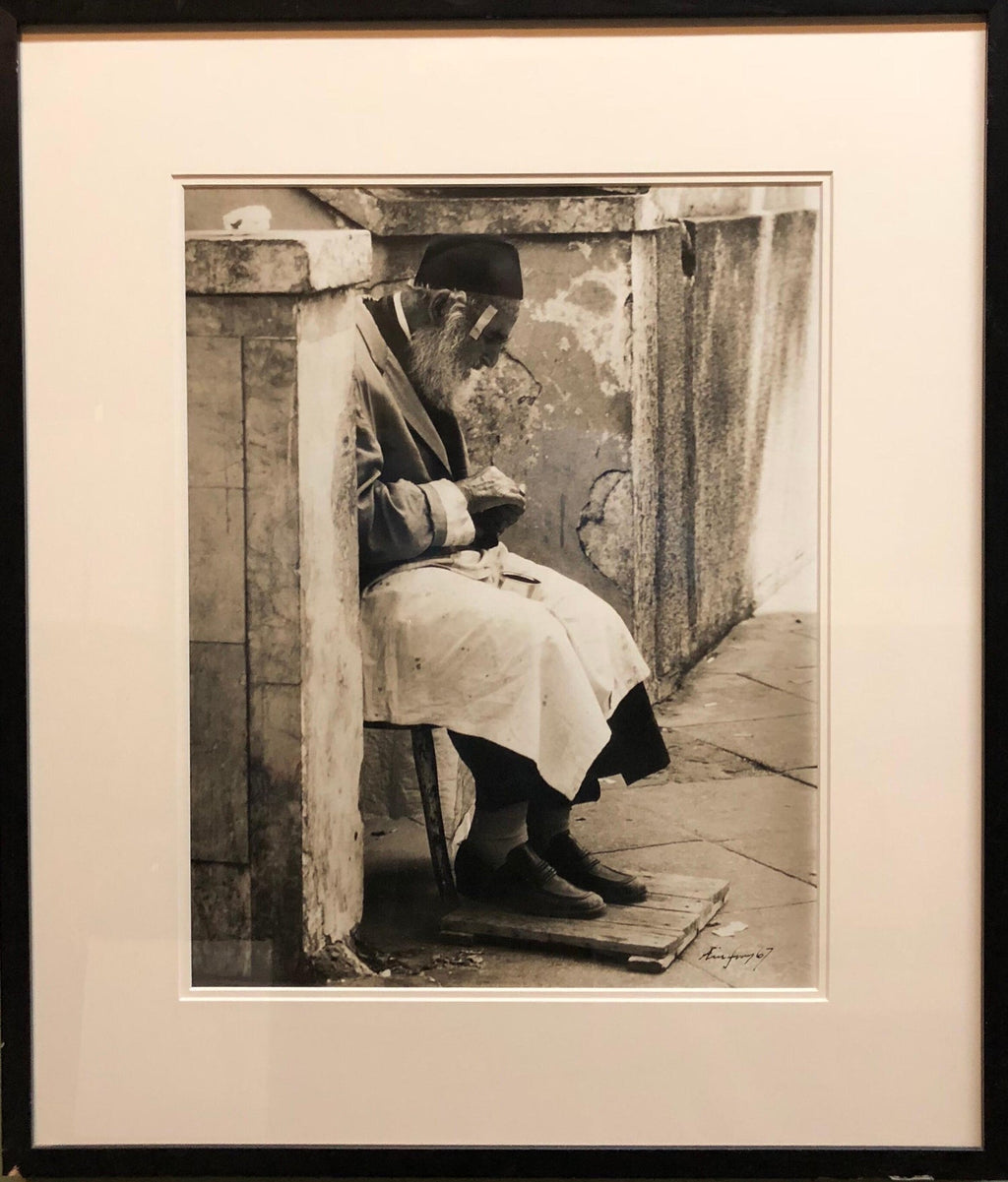 Vintage Silver Gelatin Signed Print Old Jew in Jerusalem Pious Craftsman