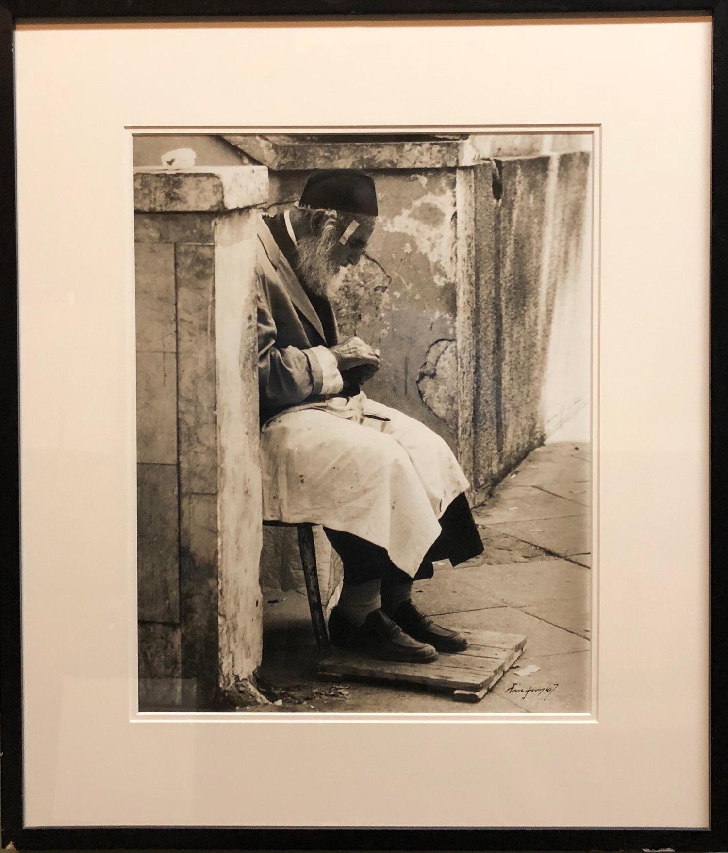 Vintage Silver Gelatin Signed Print Old Jew in Jerusalem Pious Craftsman