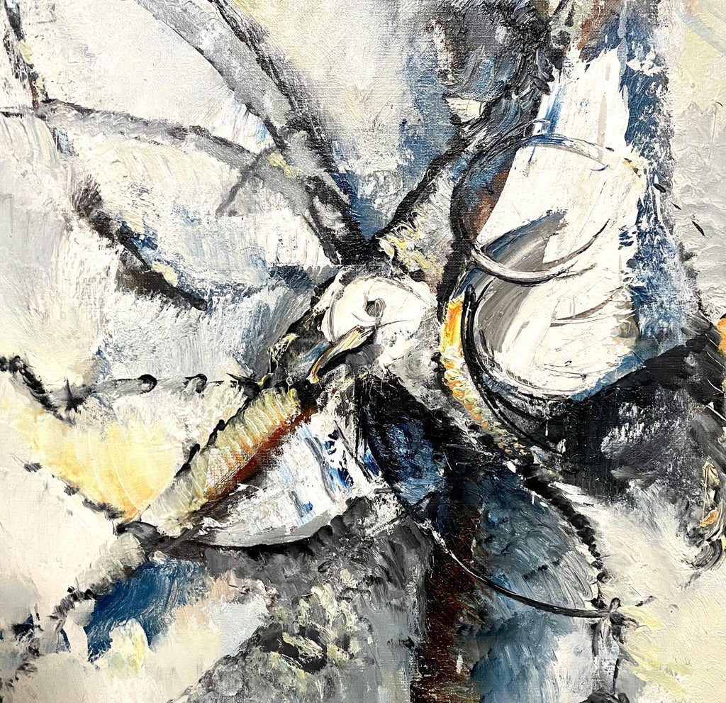 Large Modernist French Abstract Expressionist Colorful Bird Painting Roger Lersy