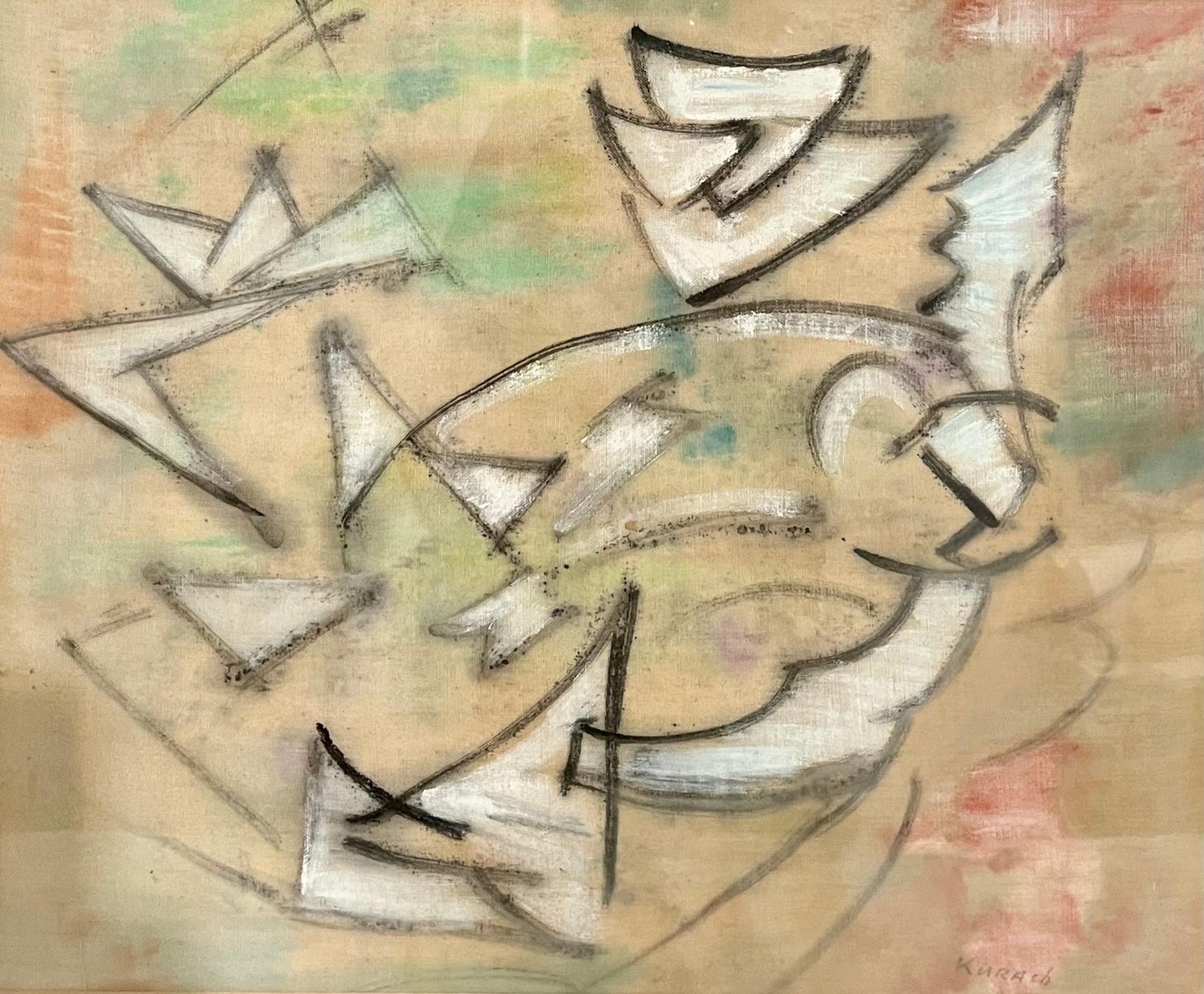 Ukrainian Expressionist Abstract Mixed Media Futurist Painting Ivan Kurach