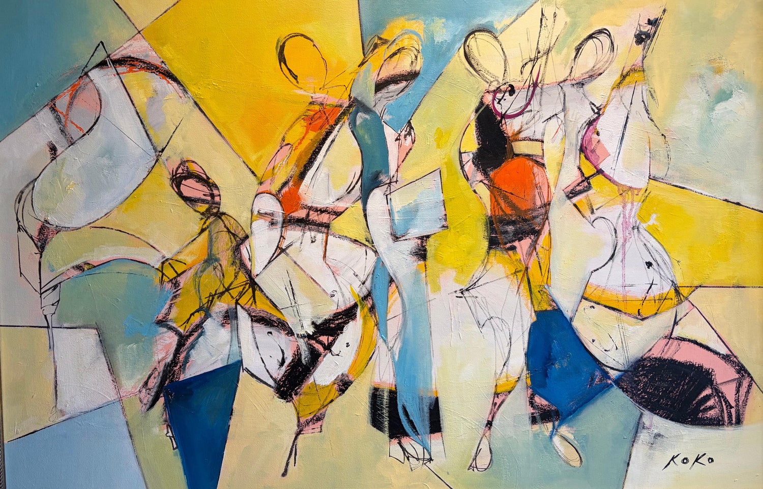 Large Colorful Music Notes Israeli Modernist Oil Painting Dorit Levi Musical Art