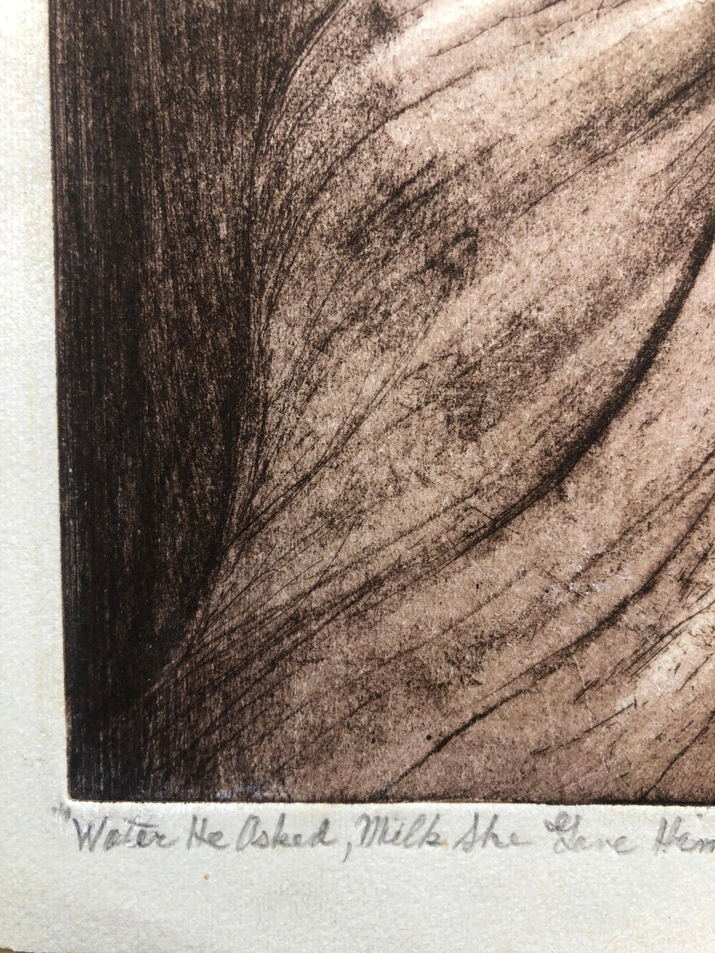 "Water He Asked Milk She Gave Him" Etching Israeli Judaica Bezalel School Woman