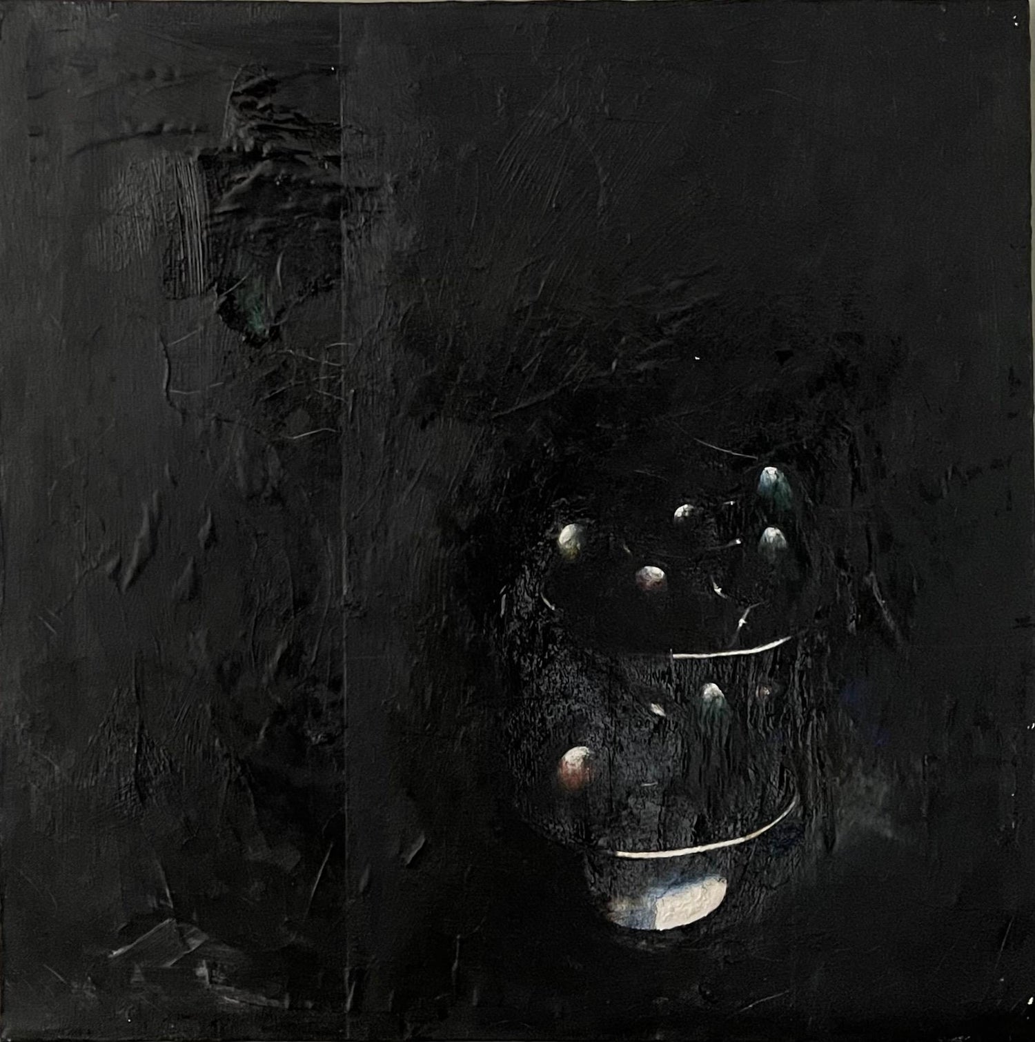 Minimalist  Black Oil Painting, Collage, Mixed Media on Canvas Kevin Larmon