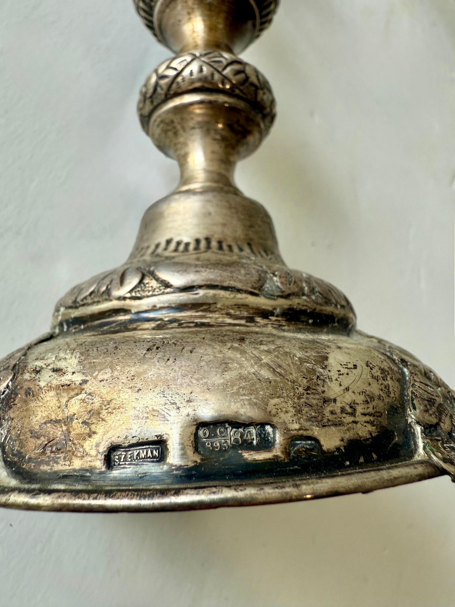 Rare 19th C. Antique Silver Judaica Shabbat Candlesticks Polish Russian, Szekman