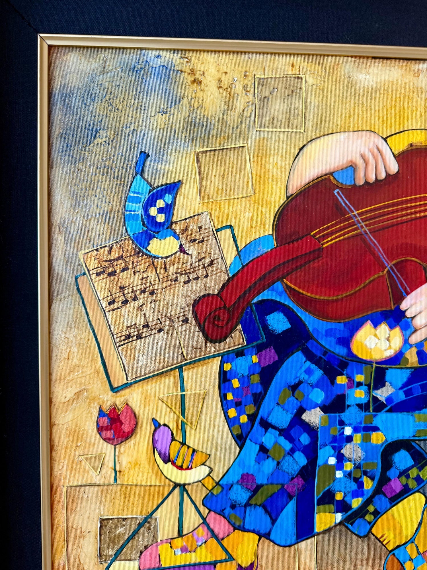 Large Colorful Music Notes Israeli Modernist Oil Painting Dorit Levi Musical Art