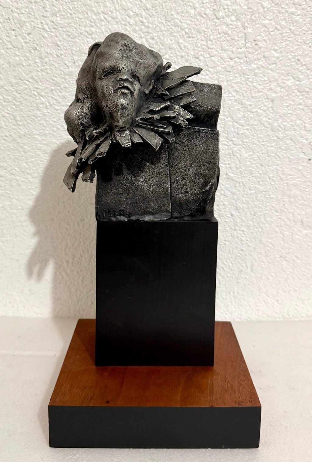 French Naif Modernist Sculpture In Metal Brutalist Head of Woman Valerie Hadida
