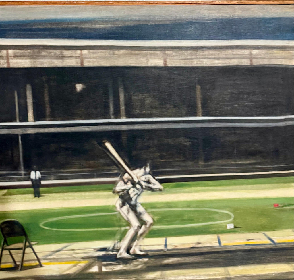 Large American Modernist Oil Painting Baseball Game the Tryout Sidney Goodman