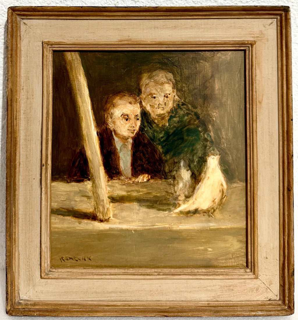 American Modernist Seymour Remenick Oil Painting Men with Pigeons Philadelphia