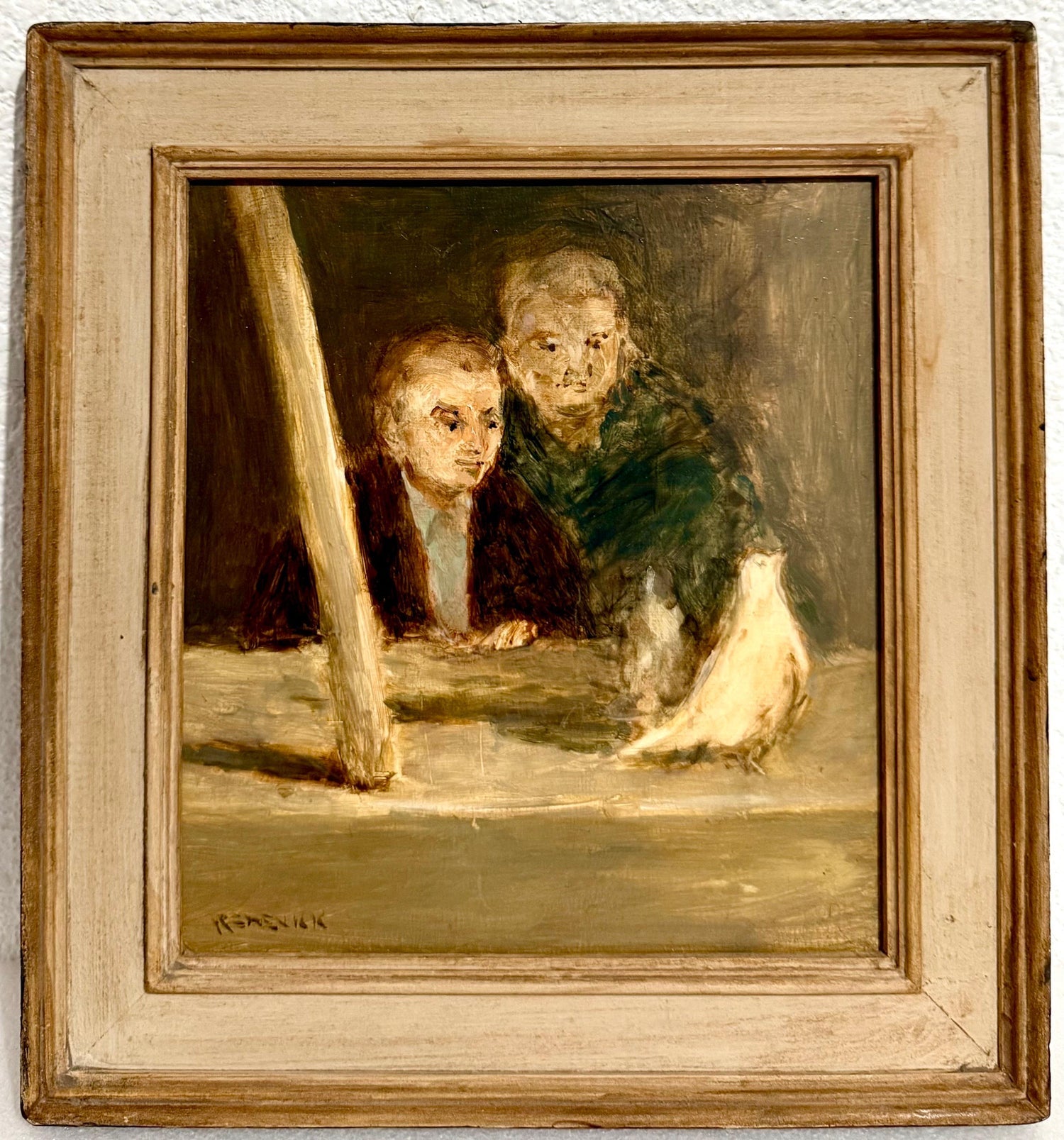 American Modernist Seymour Remenick Oil Painting Men with Pigeons Philadelphia