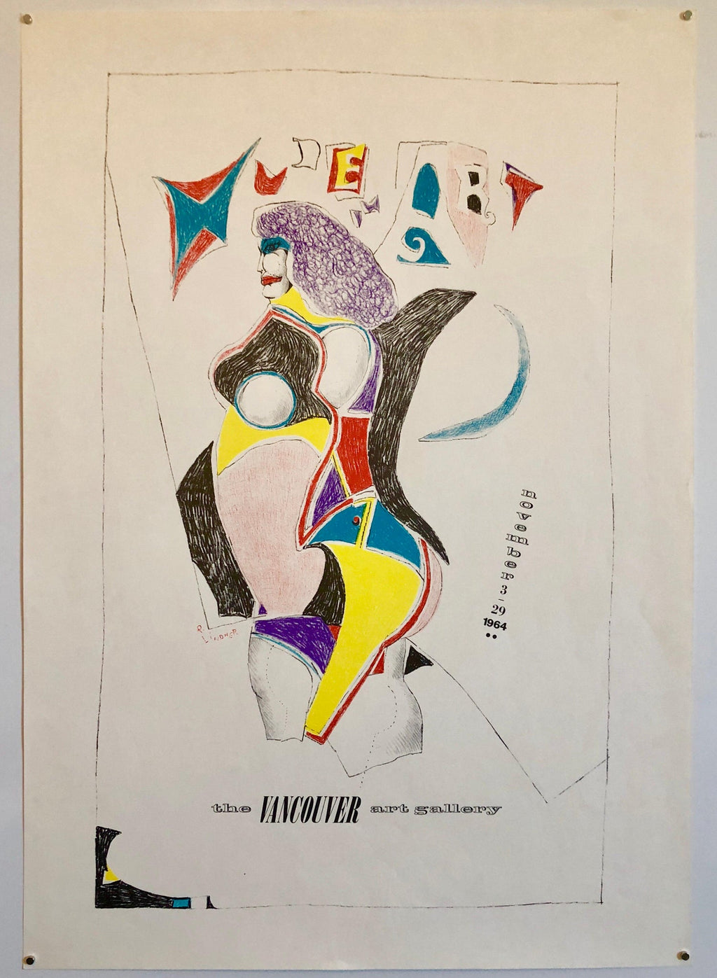 Vintage Modern Lithograph Poster 1960s Pop Art Mod Figure