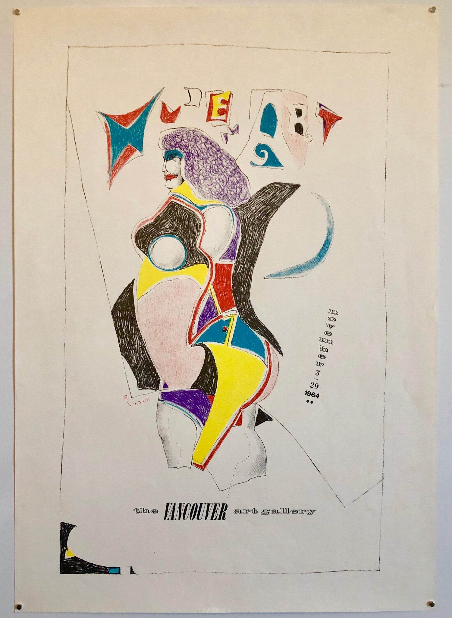 Vintage Modern Lithograph Poster 1960s Pop Art Mod Figure