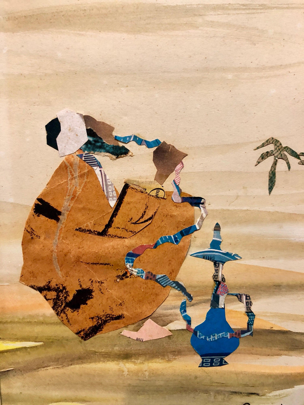 Israeli Abstract Figure Torn Paper Collage Watercolor Painting Bezalel Woman Art