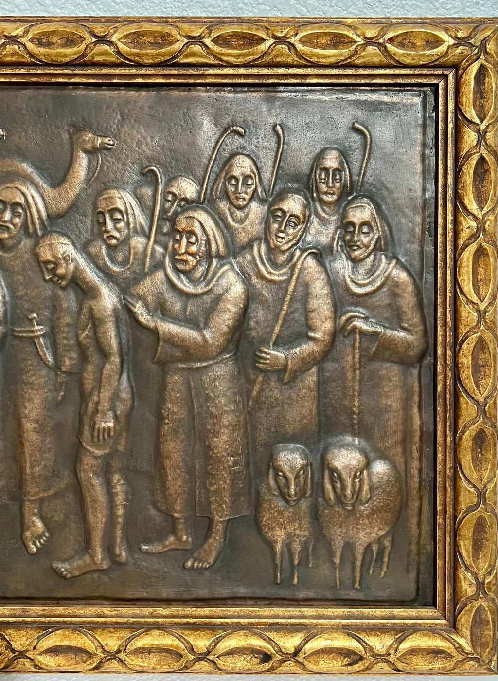 Large Judaica Copper Repousse Sculpture Relief Plaque Arie Merzer Bezalel Era
