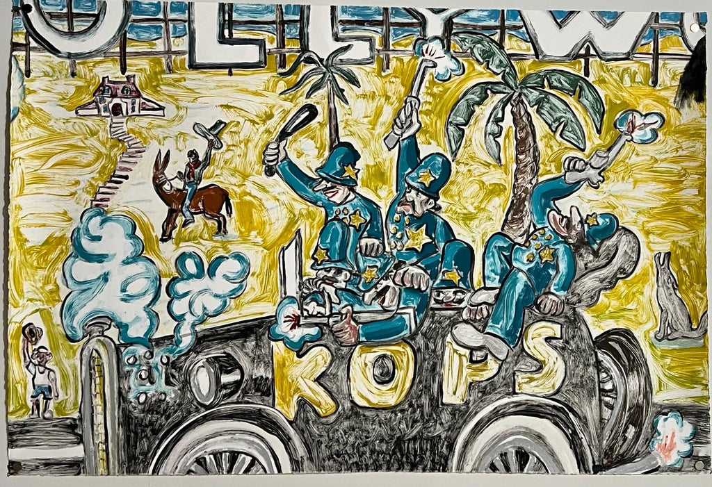 Huge Red Grooms Monotype Oil Painting LA Hollywood Circus Film Cartoon Pop Art