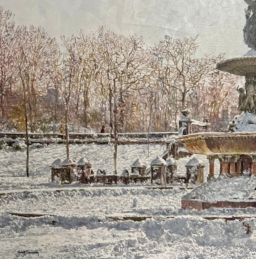 Large Oil Painting Central Park in Winter Robert Sarsony New York City in Snow