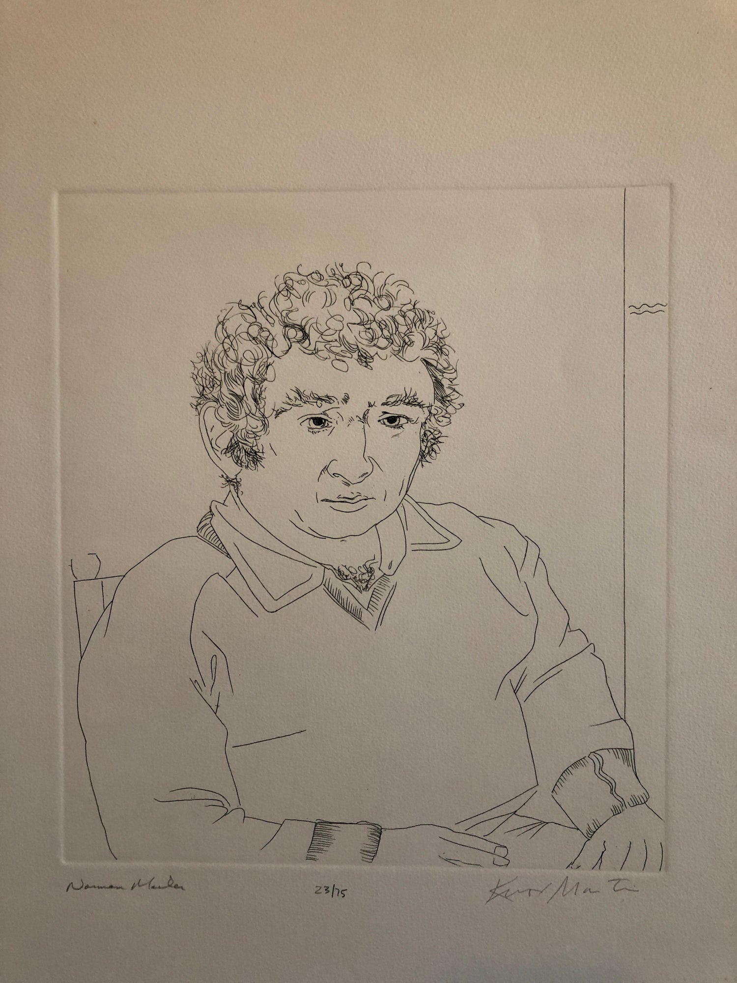 Pulitzer Prize Winner Norman Mailer Portrait Etching Line Drawing