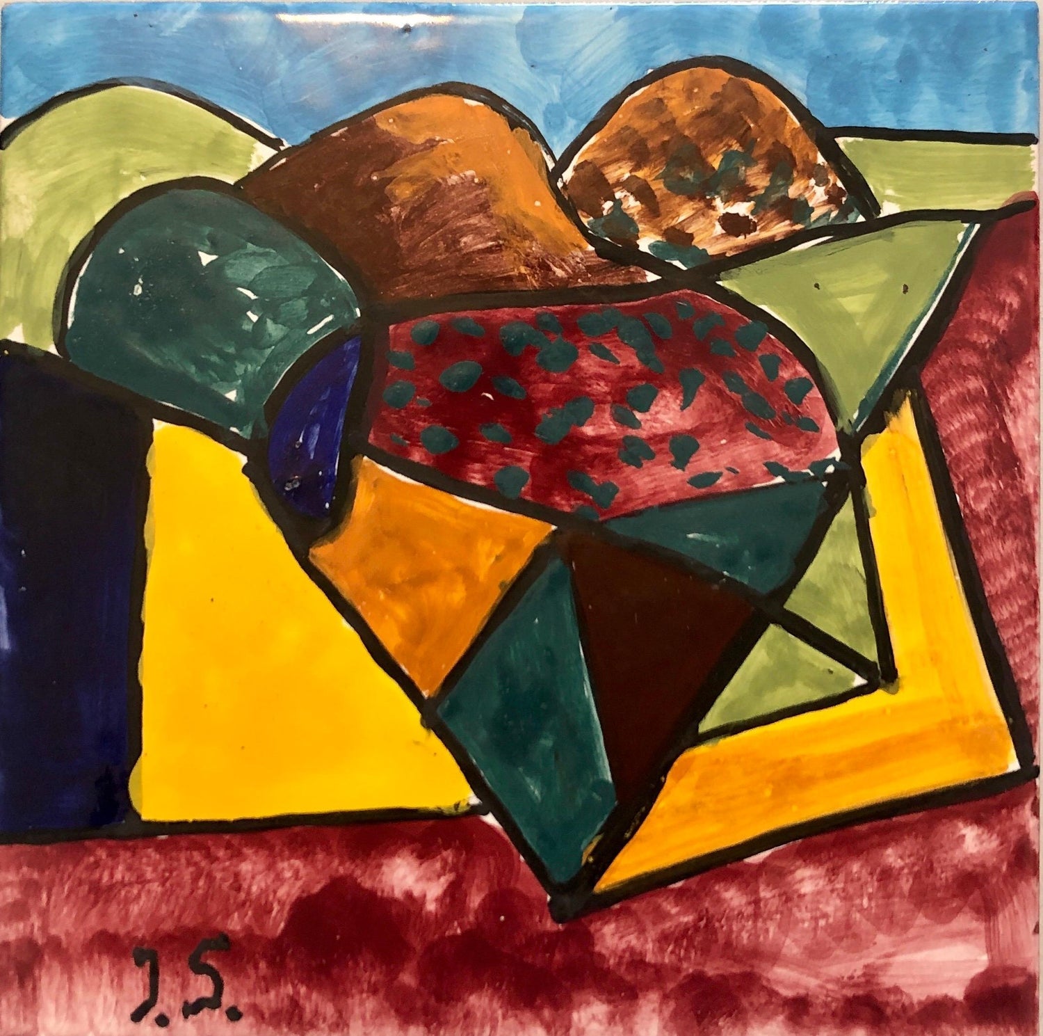 Abstract Painted Ceramic Tile Pop Art Painting Italian Neo Figurative Painting