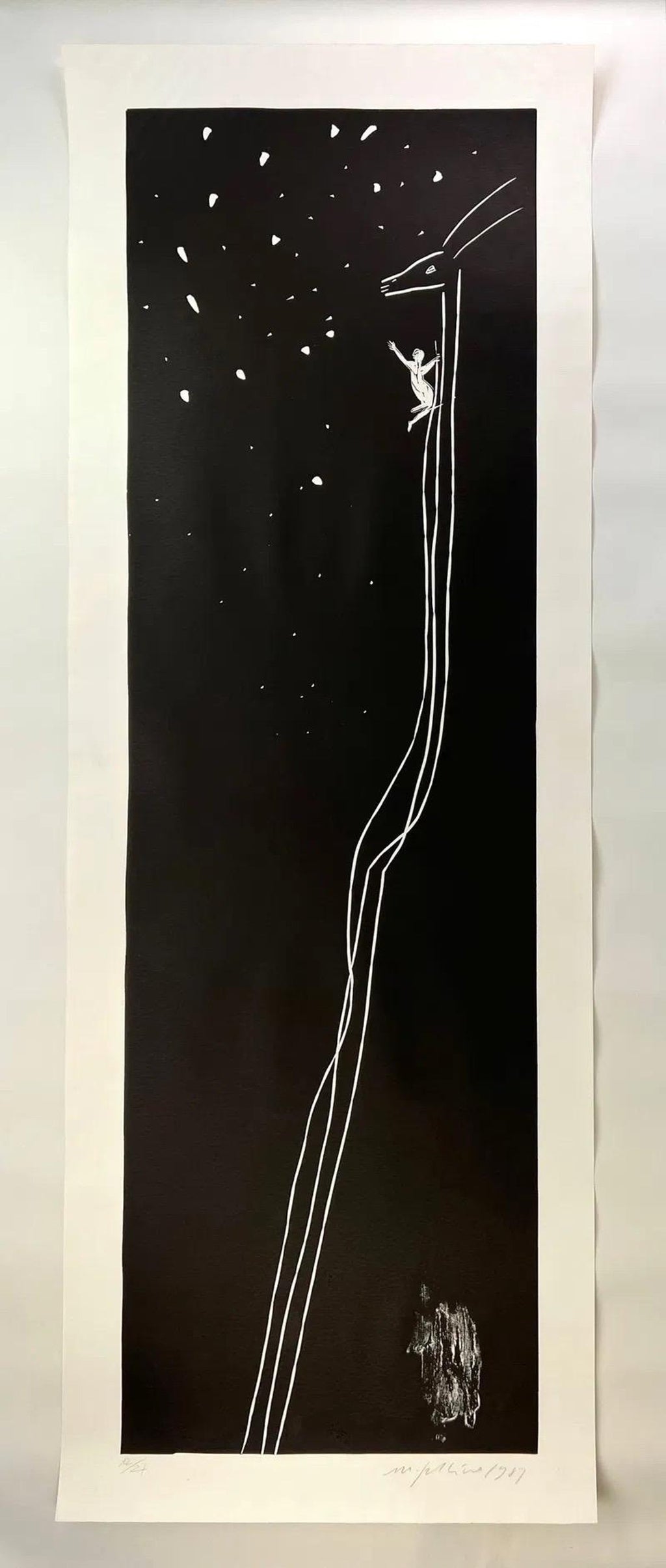 Huge Italian Neo Expressionist Mimmo Paladino Linoleum Block Print Atlantico