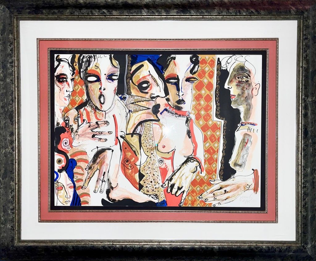 Large Mexican Figurative Expressionist Lithograph Women Juan Sebastian Barbera