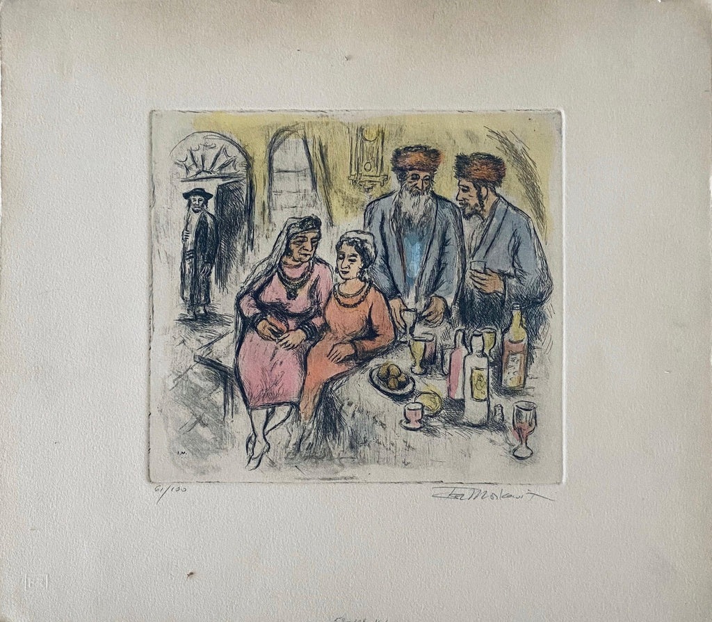 Judaica Etching Passover Seder Scene WPA Artist