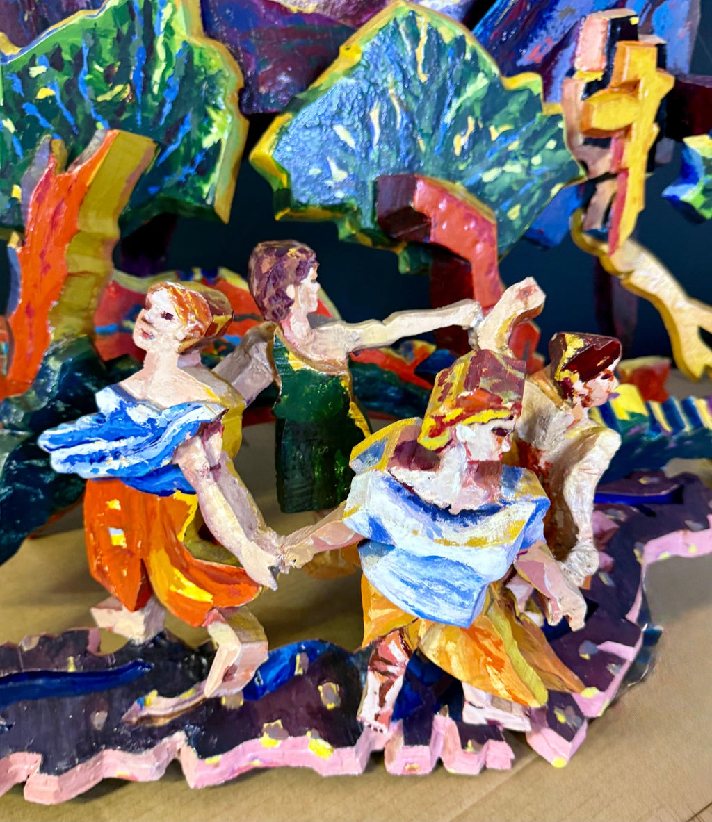 Large 3D Sculpture with Hand Painting Construction Mimi Gross Wood Assemblage